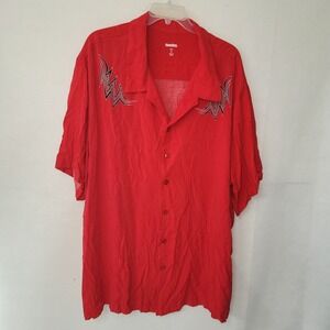 KINGSIZE Shirt Mens 4XL TALL Red Rayon Button Up Graphic Short Sleeve Camp Beach